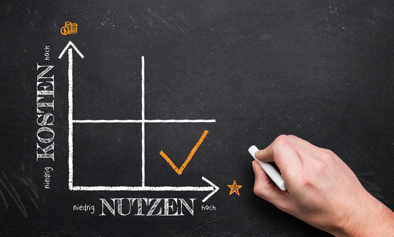 Chart für niedrige Kosten und hohen Nutzen